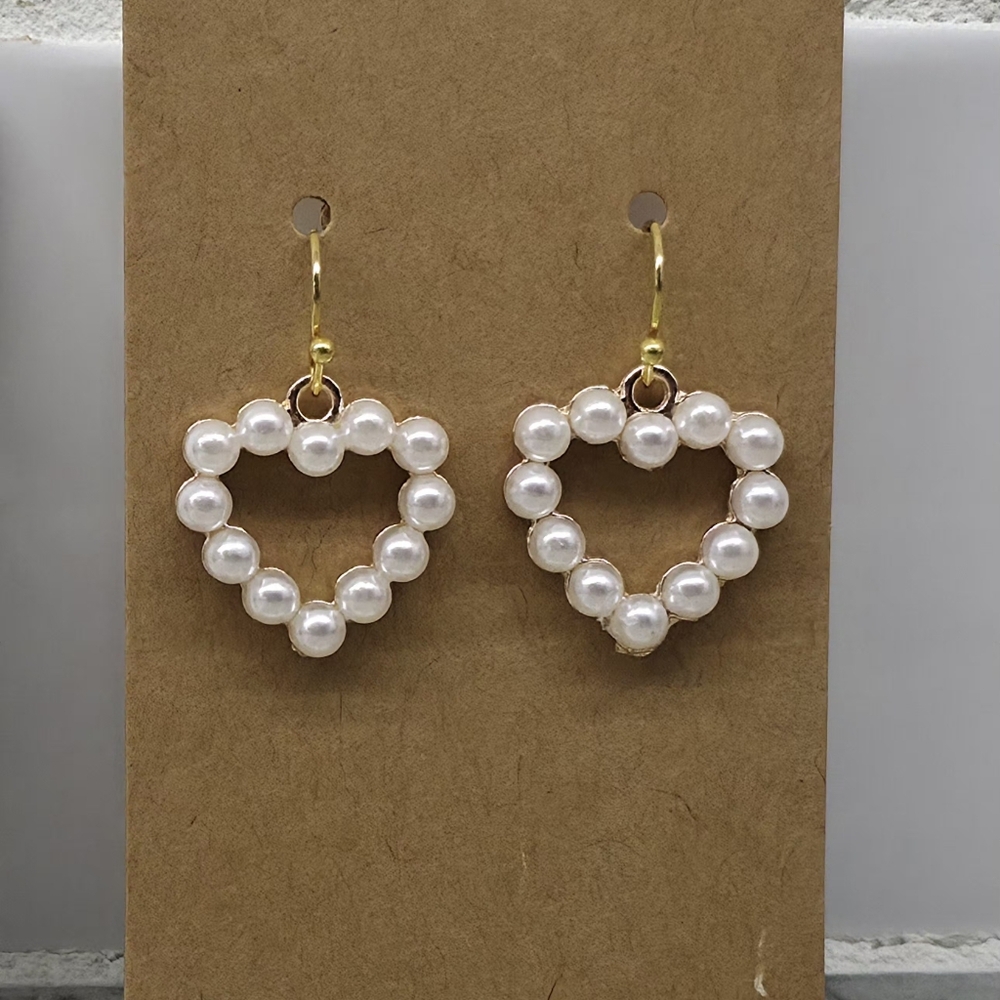 White Pearl Heart French Hook Earrings